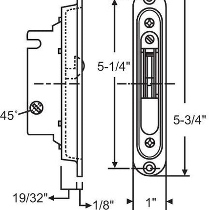 S3026 - Deadlatch Assy. Brass Plated 45-Degree with Pocket Trim Plate Accessory Type: Security hardware  Used By Manufacturer: Malta, Sunview and more  Number Stamped on Trim Plate: 2147 2  QC-Pass 537-45 (Rev D)