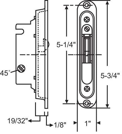 S3026 - Deadlatch Assy. Brass Plated 45-Degree with Pocket Trim Plate Accessory Type: Security hardware  Used By Manufacturer: Malta, Sunview and more  Number Stamped on Trim Plate: 2147 2  QC-Pass 537-45 (Rev D)