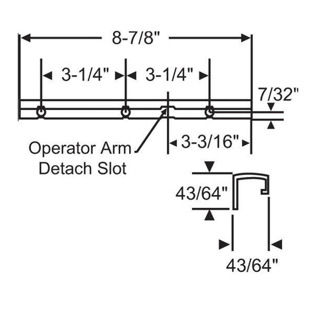 S1138 - TRACK F/SINGLE ARM OPERATOR 8 7/8 inch With Detach Slot