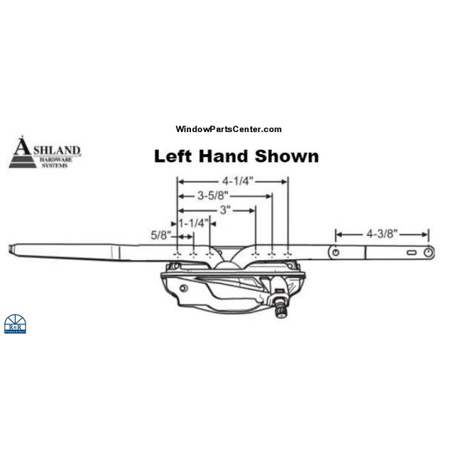 C2000 Ashland Optima Dual Arm Casement Window Operator Known Part Number: 1491-120B / 1491-220B on housing, S-1491-165 / S1491-265 on dyad arm, S-1491-160 / S-1491-260 on straight arm, W1491-100