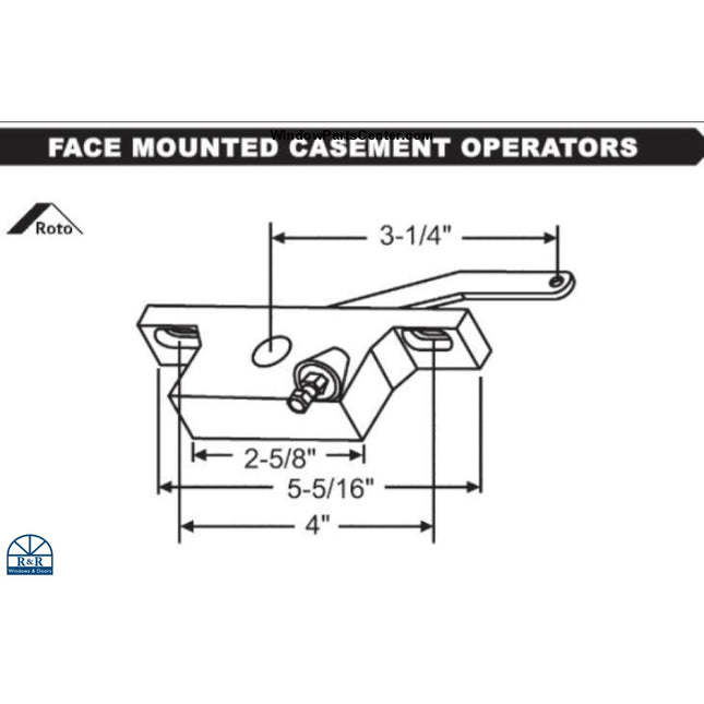Window Face Mount Operator Roto. Known part numbers: 57020; 36-333SP; G2-OSCP-02; G2-OSCP-02; G2-OSCP-O2; G2-0SCP-02; G2-STRKR-*11