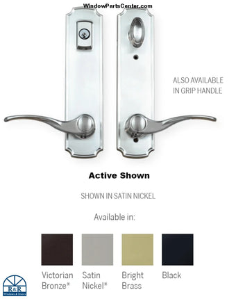 Known W&F old handle set Pat No. 4,671,089 stamped on back of trim plate. Current Product U.S. Pat No: 5,857,291; 6,491,326; 7,753,418; 8,182,002. Current Product Canada Pat. No: 2,562,430; 2,605,002