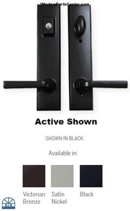 Known W&F old handle set Pat No. 4,671,089 stamped on back of trim plate. Current Product U.S. Pat No: 5,857,291; 6,491,326; 7,753,418; 8,182,002. Current Product Canada Pat. No: 2,562,430; 2,605,002