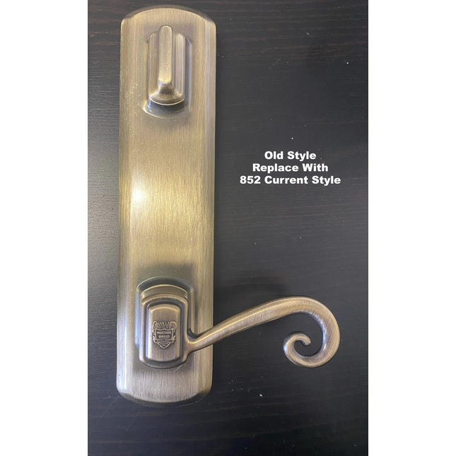 852 - W&F Handle Set 6" Center to Center Bore (Weather Shield Handle) Part Number 1200-2-1, 1200-1-1 Color Antique Brass