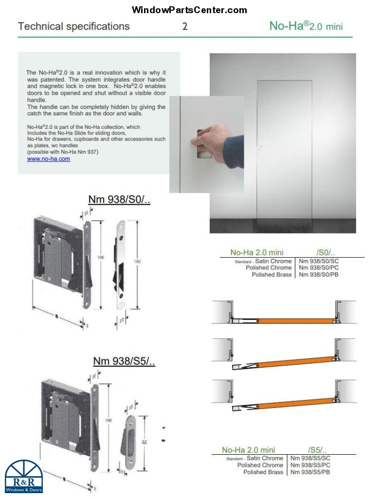 Nm 938 S0/SC Nm 938/S5/SC Nm 937/S0/SC and Nm 937/S5/SC RocYorkNo-Ha 2.0  Mini Invisible Door Handle For Interior Swinging Doors