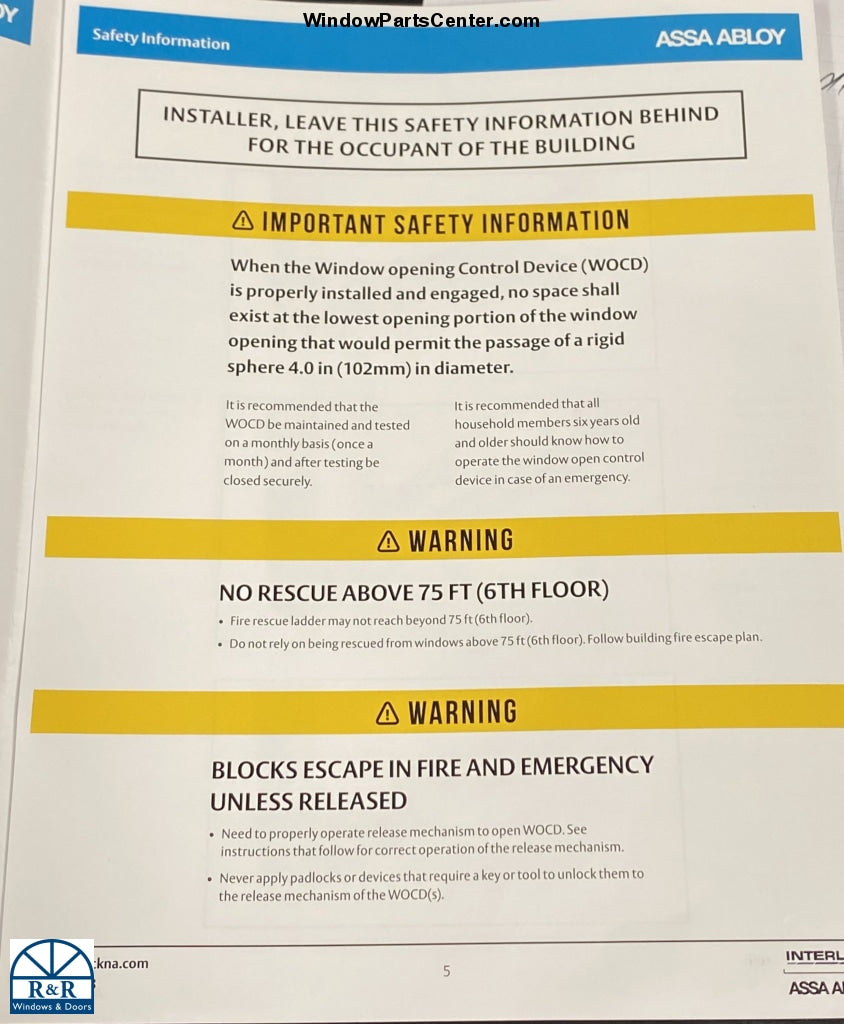 S1016 - ASSA ABLOY Casement Window Operating Control Devise WOCD – R&R ...