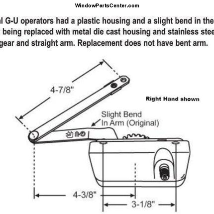 S1037 GU Replacement Casement Operator - Sliver Line Known part # 36-516