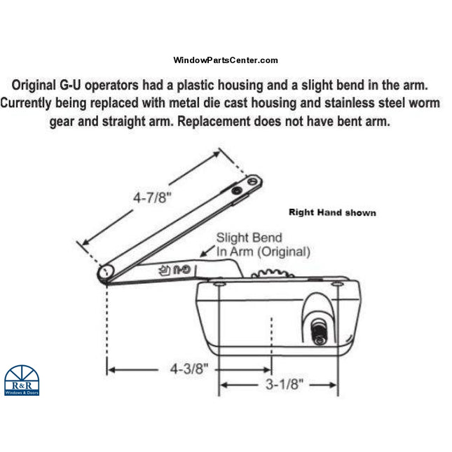 S1037 GU Replacement Casement Operator - Sliver Line Known part # 36-516
