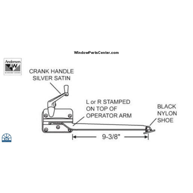 S1047 - Andsersen Window 400 Series Casement Sill Mounted Casement Operator 9 3/8" Known Part Number: S1047,  750-1360012, 750-1361088, 1361310, 1361308