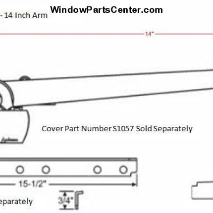 S1053 Andersen Casement Straight Arm Crank Perma-Shield Enhanced - 14 Inch Right Hand / Standard