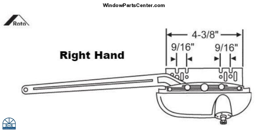 S1063- Roto North America, Interlock, Made In New Zealand - Sill Mounded Casement Window Operator 10 Inch Arm. Color Blue White. Known Part Number: S1063, 36-486RHBEW. Right Hand