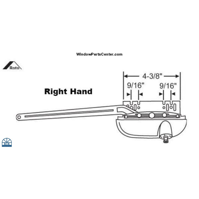S1063- Roto North America, Interlock, Made In New Zealand - Sill Mounded Casement Window Operator 10 Inch Arm. Color Blue White. Known Part Number: S1063, 36-486RHBEW. Right Hand