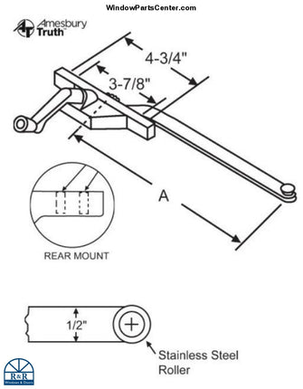 S1064 - Amesbury Truth Single Arm Casement Operator - Rear Mount. Part number S1064, S36-388-9, 36-439-3, 36-440-3, 36-339-936-444-3.