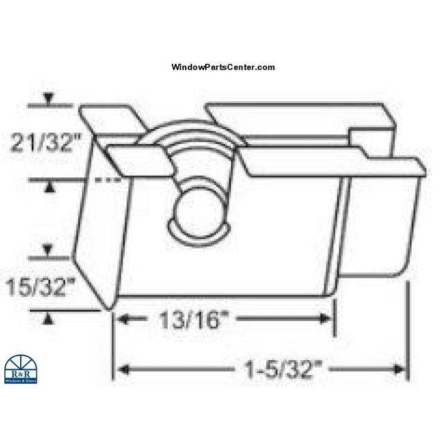 S1065 - Horizontal Sliding Window Roller With Plastic Housing 17/32 Inch dai Metal Wheel Reynolds. Part Number S1065, 52-707