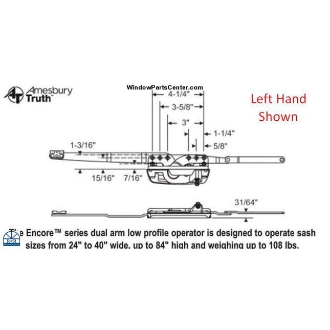 S1067 Amesbury Truth Encore Casement Dual Arm Low Profile Operator Left Window Parts