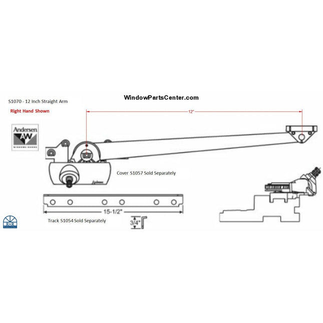 S1070  Andersen Casement Straight Arm Crank 400 Series - 12 Inch Arm. Anderson 400 Series Casement Operator