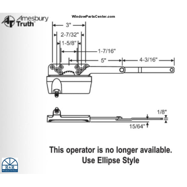 S1082 Amesbury Truth Casement Dyad Operator Link Offset Up 15/64 Inch Window Parts