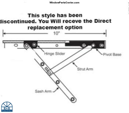 Part Number S1090 - Roto 10" HP200 Track and Arm Casement Hinge Assembly Part number , 28-10-23