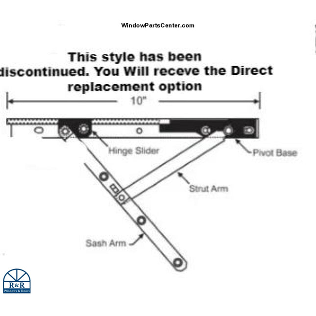 Part Number S1090 - Roto 10" HP200 Track and Arm Casement Hinge Assembly Part number , 28-10-23
