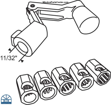 S1092 Fit All Universal Folding Casement and Awning Handle Kit Includes 5 Adapters. Kit includes 1 folding handle and  5 adapters to fit spline sizes:  11/32 Inch, 5/16 Inch, 3/8 Inch, 9/32 Inch and 3/8 Inch. Will Fit Truth, Andersen, Pella, Peachtree and various old style casement and jalousie operators. 