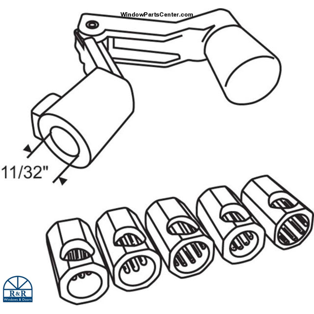S1092 Fit All Universal Folding Casement and Awning Handle Kit Includes 5 Adapters. Kit includes 1 folding handle and  5 adapters to fit spline sizes:  11/32 Inch, 5/16 Inch, 3/8 Inch, 9/32 Inch and 3/8 Inch. Will Fit Truth, Andersen, Pella, Peachtree and various old style casement and jalousie operators. 