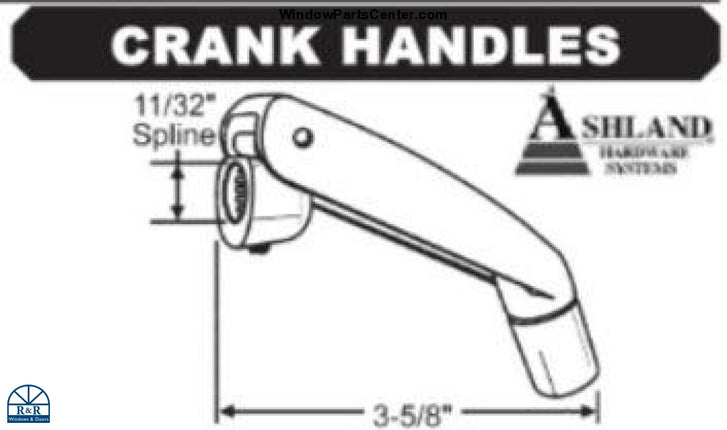 S1104 - Ashland Operator Crank Handle 11/32 Inch Spline Casement Window Parts