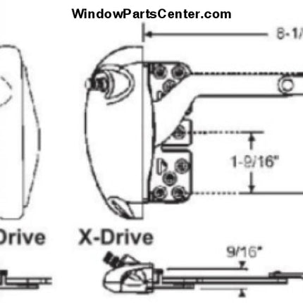 S1110 Roto X Drive 0P06 And Pro 0P05 Split Arm Dyad Casement Operator With Flat Base Inverted Post