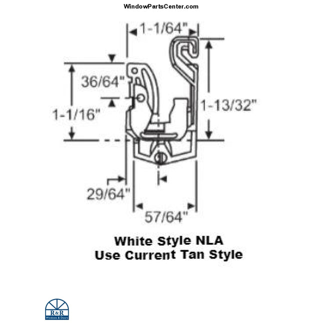 S1118 - Double Hung Jamb Liner Friction Shoe - Set of 2 reference part number WB1395-058. Color white with metal tab Known To Have Been Used On: Windsor, Shelter, Rivco, Pozzi and many other window brands