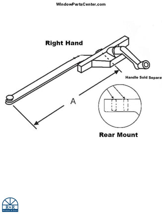 S1119 Amesbury Truth Single Arm Casement Operator Rear Mount Stainless Steel Roller Left Hand / 7