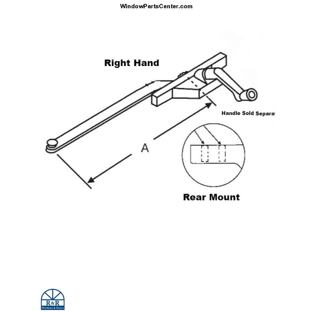 S1119 Amesbury Truth Single Arm Casement Operator Rear Mount Stainless Steel Roller Left Hand / 7