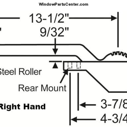 S1119 Amesbury Truth Single Arm Casement Operator Rear Mount Stainless Steel Roller Right Hand / 13