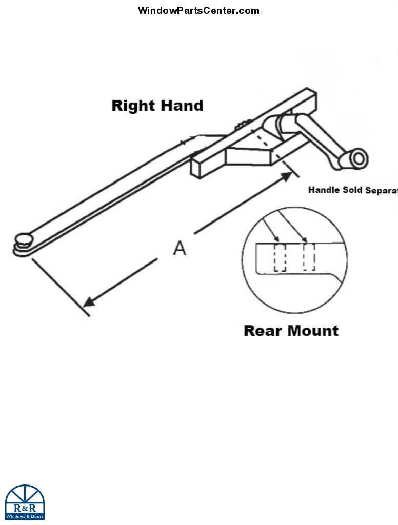 S1119 Amesbury Truth Single Arm Casement Operator Rear Mount Stainless