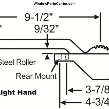 S1119 Amesbury Truth Single Arm Casement Operator Rear Mount Stainless Steel Roller Right Hand / 9