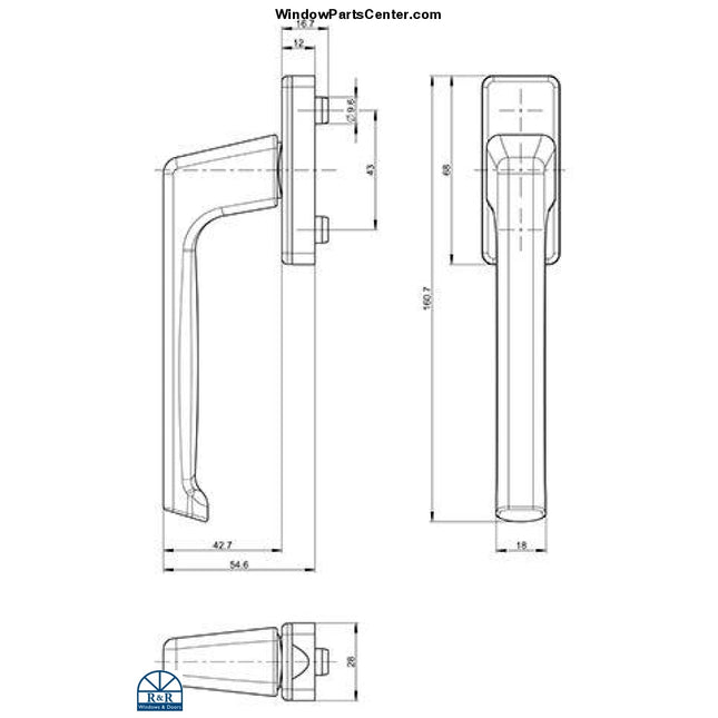S1121 Gu Window Handle Dirigent-F Without Spindle 6-28072-00-0 Tilt And Turn Turn
