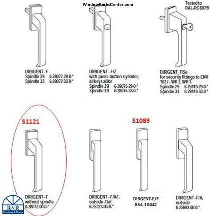 S1121 Gu Window Handle Dirigent-F Without Spindle 6-28072-00-0 Tilt And Turn Turn