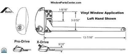 S1124 Roto X Drive And Pro 13-1/2 Inch Single Straight Arm Operator For Vinyl Casement Windows