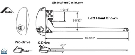 Roto X Drive And Pro 13-1/2 Inch Single Straight Arm Operator For Vinyl Casement Windows