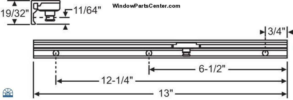 S1128 Roto North America part number  OP05-8100 - 13 Inch Face Mount Track Assembly