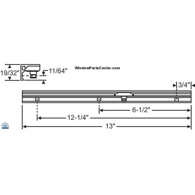 S1128 Roto North America part number  OP05-8100 - 13 Inch Face Mount Track Assembly