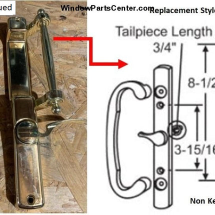 516 - W&F All Brass Sliding Patio Door Handle Set B Screw Hole Position - See Description to Order Replacement Option