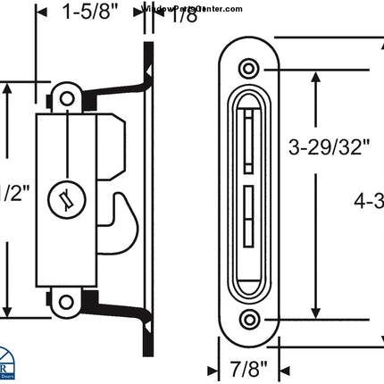 S3007 - Traco Mortise Lock with Faceplate 45 Degree with Keeper - Sliding Patio Door. Known Part Numbers and Numbers Stamped on Product: Canada Patent Number 919213 Dated 1973. 900-18867, 900-14560