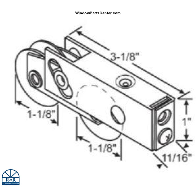S3014 - Tandem Door Roller Stainless Steel 1 1/8 Inch Wheels