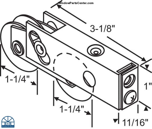 S3015- Tandem Door Roller Stainless Steel 1 1/4 Inch Wheels