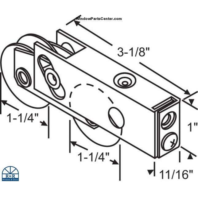 S3015- Tandem Door Roller Stainless Steel 1 1/4 Inch Wheels