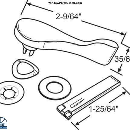 S3019 - Patio Door Handle Thumb Turn Replacement Kit With Full Tail. Color White. Part number S3019 13-341W-TT