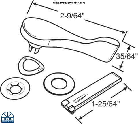 S3019 - Patio Door Handle Thumb Turn Replacement Kit With Full Tail. Color White. Part number S3019 13-341W-TT