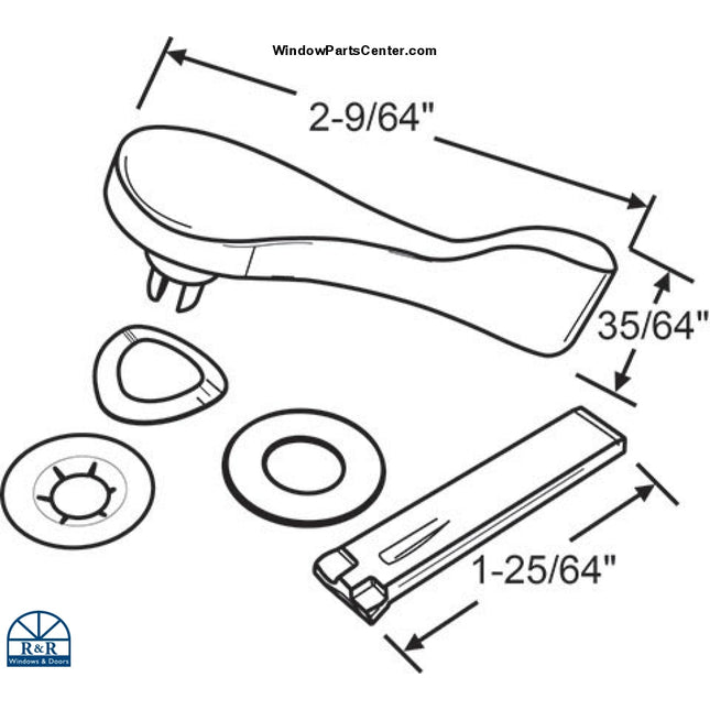 S3019 - Patio Door Handle Thumb Turn Replacement Kit With Full Tail. Color White. Part number S3019 13-341W-TT
