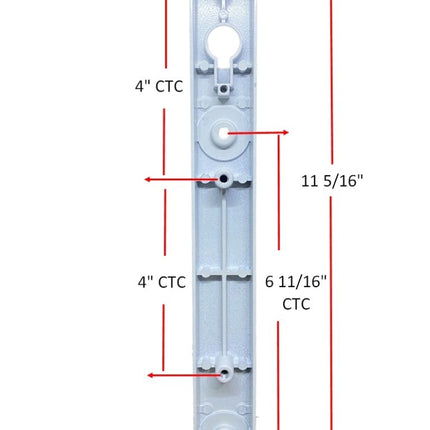 Part Number: S3020  Amesbury Truth Premium Sliding Patio Door Handle Set Grip Dual Pull Dimensions:   11 5/16 Inch Long  x 1 1/4 Inch Wide Faceplate 3 Mounting Screw Holes for Faceplate 4 Inch Top to Middle Mounting Screw Holes Center to center 4 Inch Middle to bottom mounting Mounting Screw Holes Center to center 