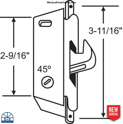 S3021 - MORTISE LOCK ROUND 45-DEGREE WITH HOOK OUT PDH 21 - Replacement Style for Adams Rite Latch Pella patio door latch