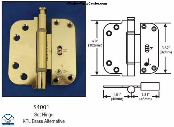 Hoppe Vertical Adjustable Door Hinge - Set Hinge 122330200 850-8755047. Known to work on: Semco Doors, Hoppe Hardware, Hoppe Columbus, Windsor Doors and Superior Doors 